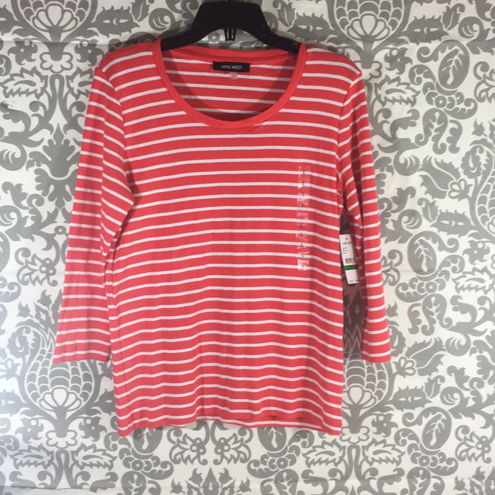 Nine West Orange with white striped shirt!